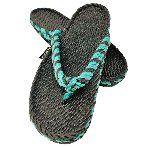 GURKEES Handmade Hemp Vegan Rope Flip Flop Summer Blue & Black Sandals - Picture 3 of 5
